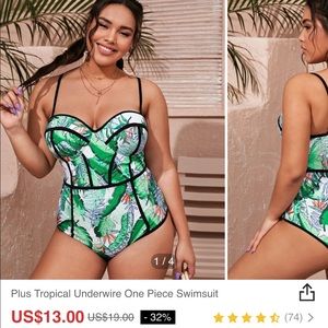 Tropical one piece bathing suit